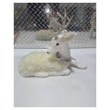 Large Laying White Reindeer Holiday Christmas Decor w/ Glitter Antlers Winter Display