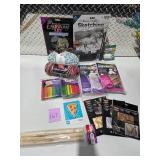 Huge Craft Supply Lot Engraving Art Sketch Kit Yarn Gold Leaf Sticks Dowels