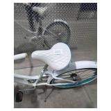 Women’s Beach Cruiser Bicycle White Blue Comfort Bike w Kickstand