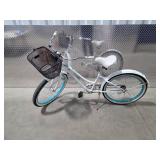 Women’s Beach Cruiser Bicycle White Blue Comfort Bike w Kickstand