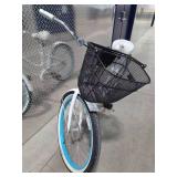 Women’s Beach Cruiser Bicycle White Blue Comfort Bike w Kickstand