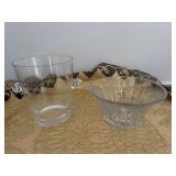 Vintage Crystal Serving Bowl with Floral Design and Glass Ice Bucket