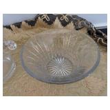 Vintage Crystal Serving Bowl with Floral Design and Glass Ice Bucket