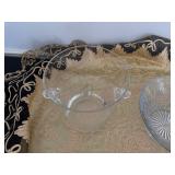 Vintage Crystal Serving Bowl with Floral Design and Glass Ice Bucket