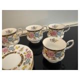 Queens by Rosina Bone China Tea Cups and Saucers "Cathay" Pattern (Set of 5)