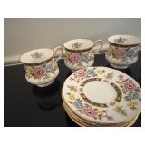 Queens by Rosina Bone China Tea Cups and Saucers "Cathay" Pattern (Set of 5)