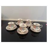 Queens by Rosina Bone China Tea Cups and Saucers "Cathay" Pattern (Set of 5)