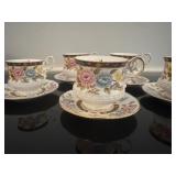 Queens by Rosina Bone China Tea Cups and Saucers "Cathay" Pattern (Set of 5)