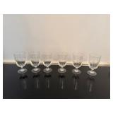 Vintage Glass Cordial Glasses Etched Bamboo Design (Qty 6)
