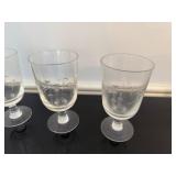 Vintage Glass Cordial Glasses Etched Bamboo Design (Qty 6)