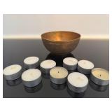 Brass Bowl with 9 Tea Candles