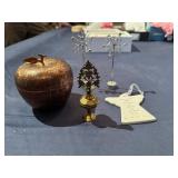Eclectic Lot of Miscellaneous Collectibles: Bronze Apple, Snowflakes Sticks, Angel Ornament, Indian Eyeliner Applier