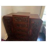Antique Chinese Carved Rosewood Chest, 5 Drawers, 2 Side Cabinets 44" wide x 14" deep x 40" tall