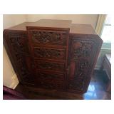 Antique Chinese Carved Rosewood Chest, 5 Drawers, 2 Side Cabinets 44" wide x 14" deep x 40" tall