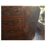 Antique Chinese Carved Rosewood Chest, 5 Drawers, 2 Side Cabinets 44" wide x 14" deep x 40" tall