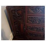 Antique Chinese Carved Rosewood Chest, 5 Drawers, 2 Side Cabinets 44" wide x 14" deep x 40" tall