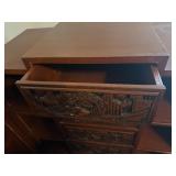 Antique Chinese Carved Rosewood Chest, 5 Drawers, 2 Side Cabinets 44" wide x 14" deep x 40" tall