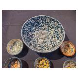 Beautiful Handcrafted Ceramic Bowl 7 1/2" with Eight Small Dipping Bowls
