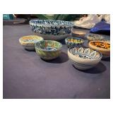Beautiful Handcrafted Ceramic Bowl 7 1/2" with Eight Small Dipping Bowls