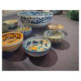 Beautiful Handcrafted Ceramic Bowl 7 1/2" with Eight Small Dipping Bowls