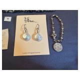 Butterfly Jewelry Box, Handmade Coin Pearl Earrings, Handcrafted Bracelet (Blue/Gray), Celestial Bracelet, Poodle Purse/Bag Holder