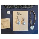 Butterfly Jewelry Box, Handmade Coin Pearl Earrings, Handcrafted Bracelet (Blue/Gray), Celestial Bracelet, Poodle Purse/Bag Holder