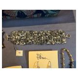 Butterfly Jewelry Box, Handmade Coin Pearl Earrings, Handcrafted Bracelet (Blue/Gray), Celestial Bracelet, Poodle Purse/Bag Holder