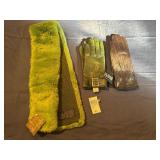 Green Faux Fur Collar, Olive Green Leather Gloves Size 6.5, Brown Leather Gloves Size 6? (never worn with original tags)