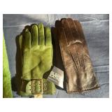 Green Faux Fur Collar, Olive Green Leather Gloves Size 6.5, Brown Leather Gloves Size 6? (never worn with original tags)