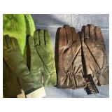 Green Faux Fur Collar, Olive Green Leather Gloves Size 6.5, Brown Leather Gloves Size 6? (never worn with original tags)