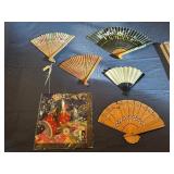 Japanese Handkerchief (Artwork Inspired by Tale of Genji), Five Unique Japanese Fans
