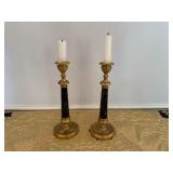 Pair of French Brass and Marble Candlesticks
