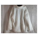 Double Breasted White Sherpa Jacket with Animal Print Collar (XL)