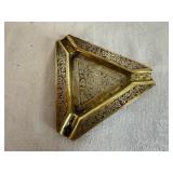 Vintage Brass Incense Burner, Vintage Triangular Brass Ashtray and Vintage Waterpipe