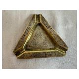 Vintage Brass Incense Burner, Vintage Triangular Brass Ashtray and Vintage Waterpipe