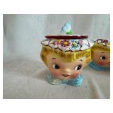 Lefton Miss Dainty Sugar Creamer Sugar Pot Jam Set of 3 and Fritz & Floyd French Market Collection Pig Salt and Pepper Shakers