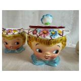 Lefton Miss Dainty Sugar Creamer Sugar Pot Jam Set of 3 and Fritz & Floyd French Market Collection Pig Salt and Pepper Shakers