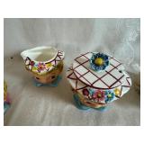 Lefton Miss Dainty Sugar Creamer Sugar Pot Jam Set of 3 and Fritz & Floyd French Market Collection Pig Salt and Pepper Shakers