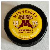 1974 University of Minnesota Gophers Hockey National Champions Puck