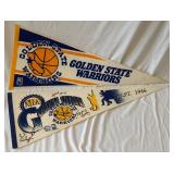 (2) Golden State Warriors Basketball Pennants - One Signed by Lattrell Spreewell and Other Players