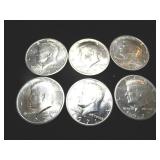 Six 1971 Kennedy Half Dollars