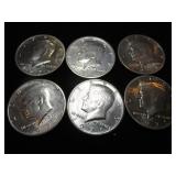 Six 1971 Kennedy Half Dollars