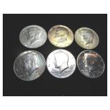 Six Kennedy Half Dollars