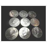 Nine Kennedy Half Dollars