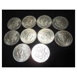 Ten Kennedy Half Dollars