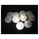 Ten Kennedy Half Dollars