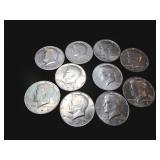 Ten Kennedy Half Dollars