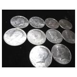 Ten Kennedy Half Dollars