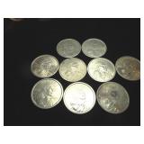 Nine Sacagawea Dollar Coins