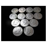 Thirteen Kennedy Half Dollars